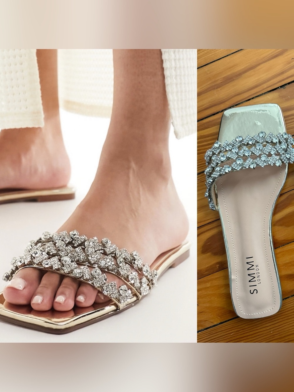 NWT ASOS Simmi embellished flat sandals in gold